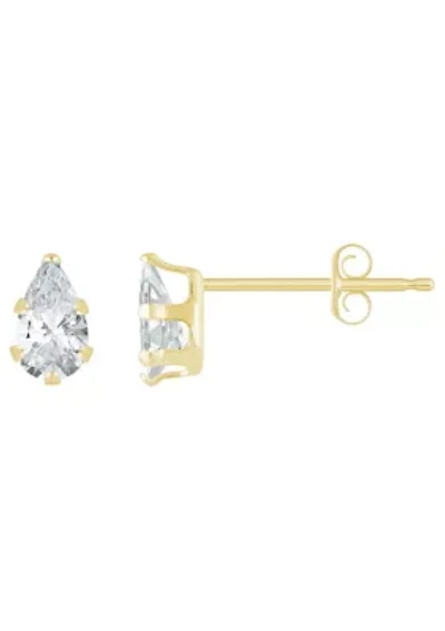 10K Yellow Gold 5x3mm Pear Shape Cubic Zirconia Stud Earrings