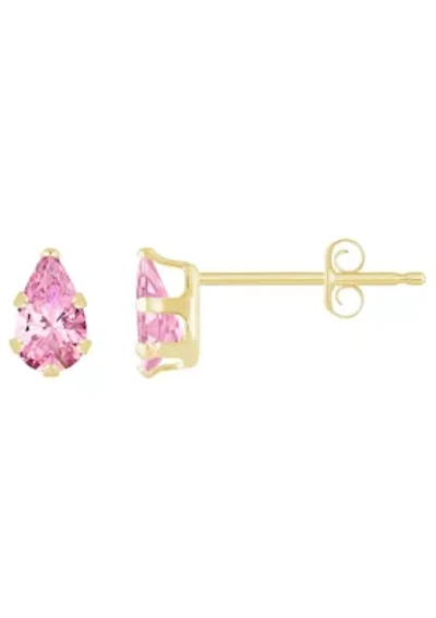 10K Yellow Gold 5x3mm Pear Shape Pink Cubic Zirconia Stud Earrings