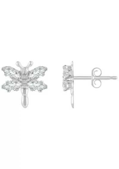 Sterling Silver Cubic Zirconia Dragonfly Stud Earrings