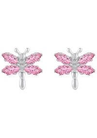 Sterling Silver Pink Cubic Zirconia Dragonfly Stud Earrings