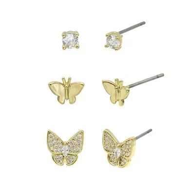 Lab Created Gold CZ Butterfly Earring Trio