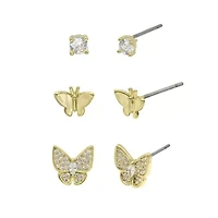 Lab Created Gold CZ Butterfly Earring Trio
