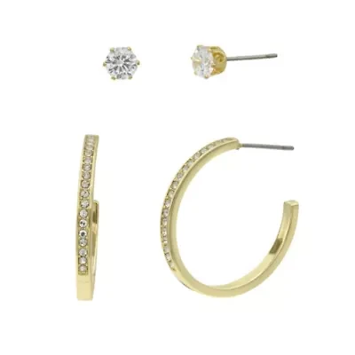 Lab Created Gold CZ Hoop and Stud Earring Set