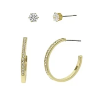 Lab Created Gold CZ Hoop and Stud Earring Set