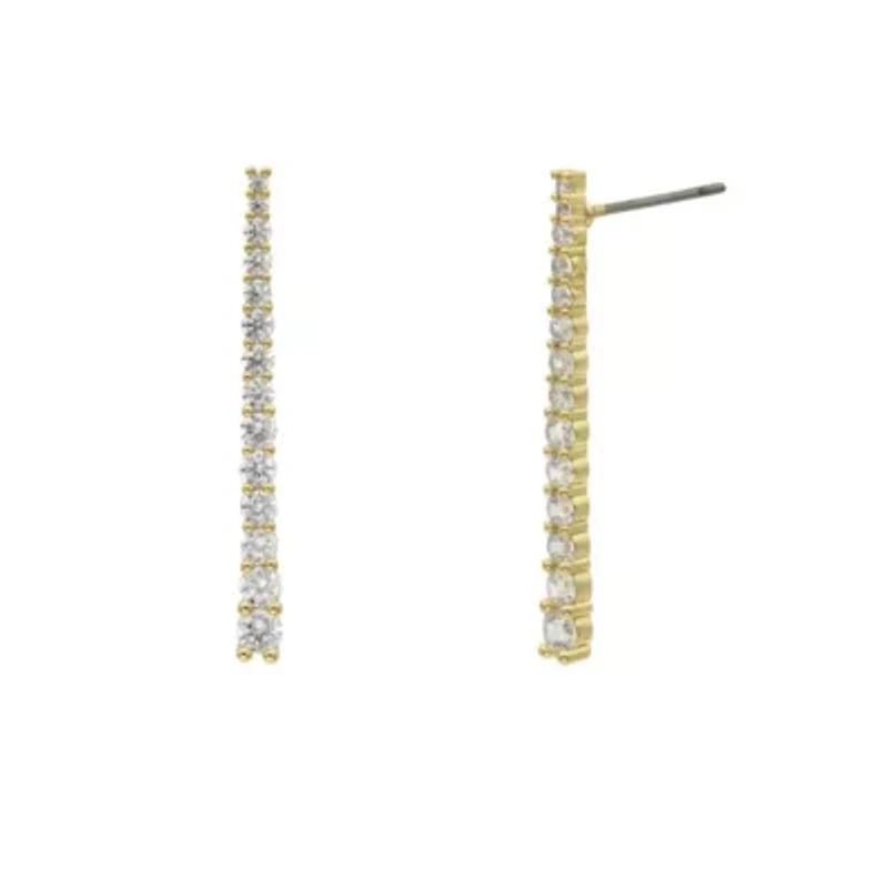 Lab Created Gold CZ Linear Bar Drop Earrings