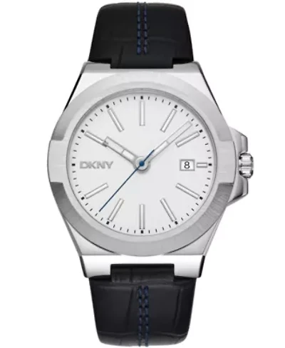 Men's Modernist Silver Dial Black Leather Strap Watch