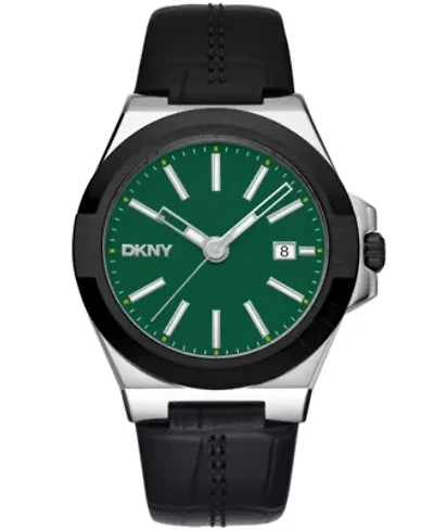 Men's Modernist Dark Green Dial Black Leather Strap Watch