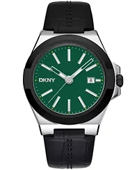 Men's Modernist Dark Green Dial Black Leather Strap Watch