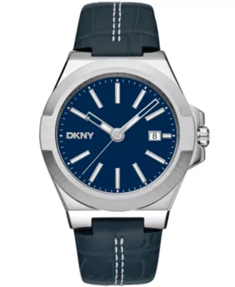 Men's Modernist Dark Blue Dial Dark Blue Leather Strap Watch