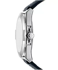 Men's Modernist Silver Dial Black Leather Strap Watch