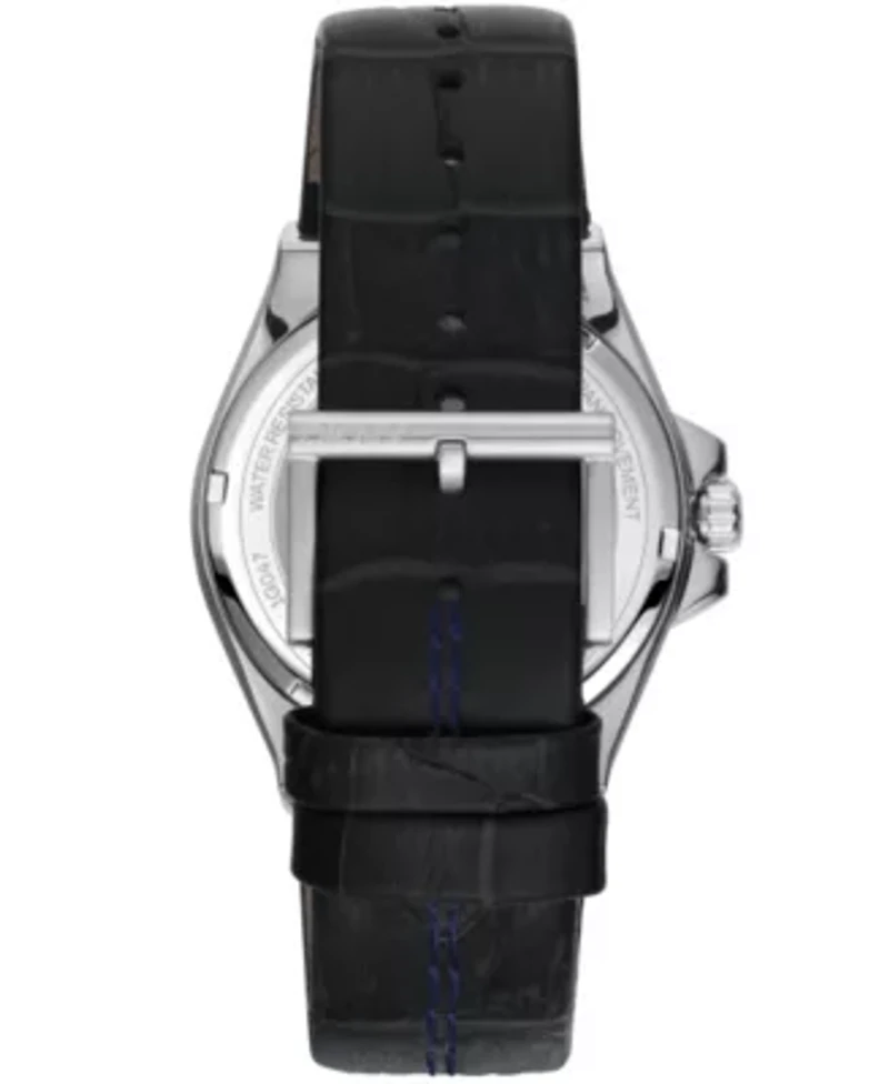 Men's Modernist Silver Dial Black Leather Strap Watch