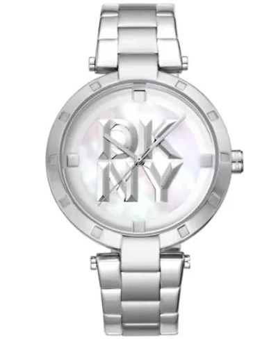 Women's Essential Logo White MOP Dial Stainless Steel Bracelet Watch