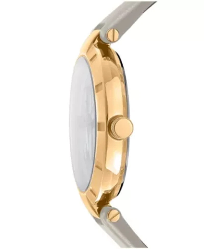Women's Essential Logo Silver White Dial Leather Strap Watch