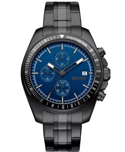 Men's Central Park Chronograph Dark Blue Dial Black Stainless Steel Bracelet Watch