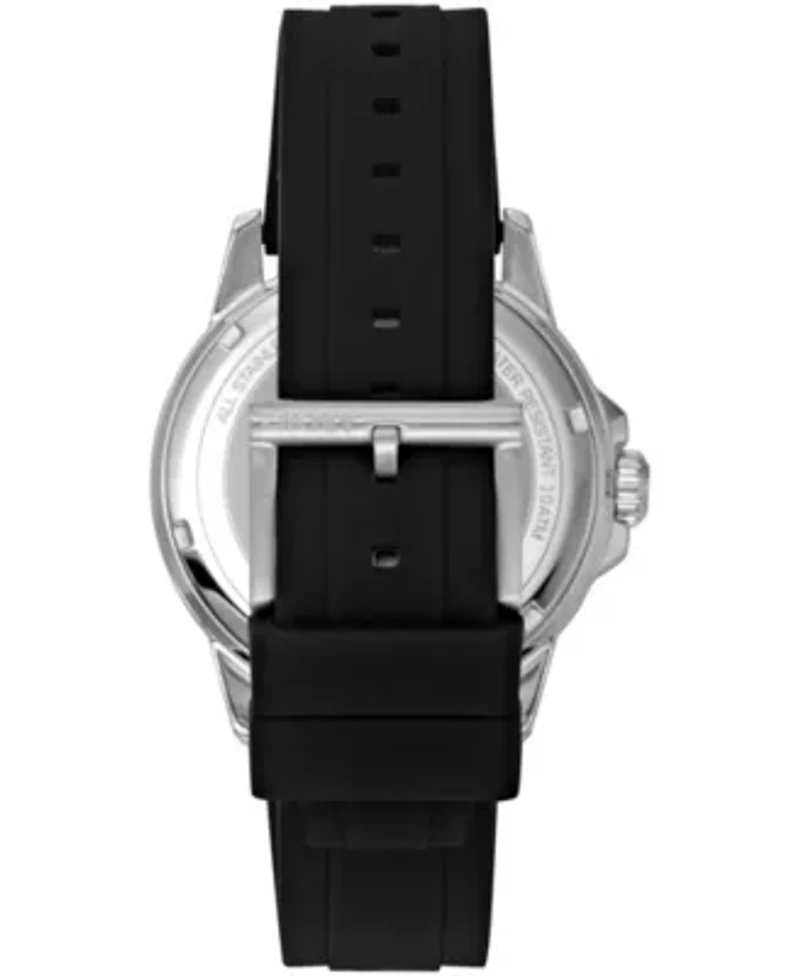 DKNY Men's Sport Watch Silver Dial Black Silicone Strap 43mm 100M