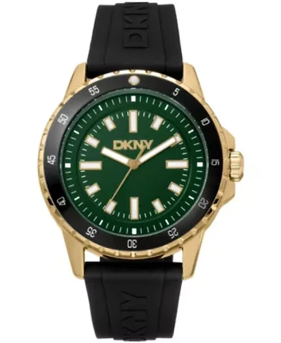 DKNY Men's Sport Watch Green Dial Black Silicone Strap 43mm 100M