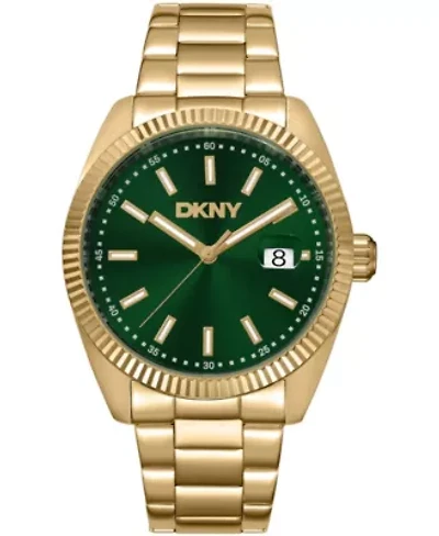 DKNY Men's Date Dark Green Dial Gold-Tone Stainless Steel Bracelet Watch 40mm 100M