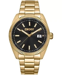 DKNY Men's Date Black Dial Gold-Tone Stainless Steel Bracelet Watch 40mm 100M