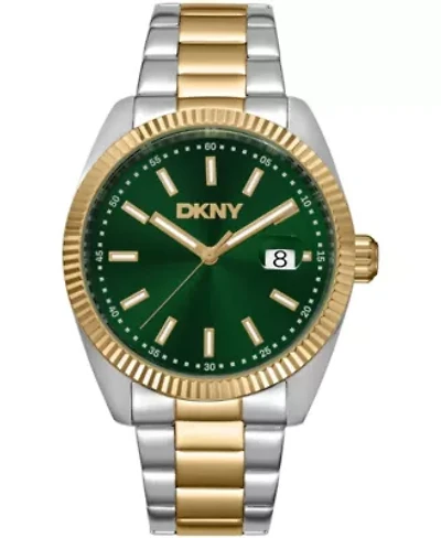 DKNY Men's Date Green Dial Two-Tone Stainless Steel Bracelet Watch 40mm 100M