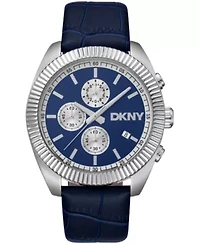 DKNY Men's Chronograph Blue Dial Blue Leather Strap Watch 42mm 100M