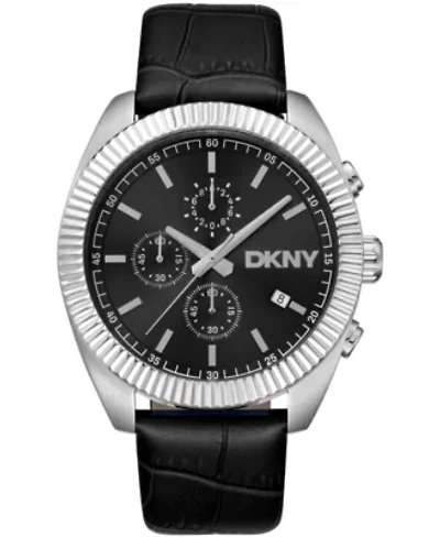 DKNY Men's Chronograph Dial Leather Strap Watch 42mm 100M