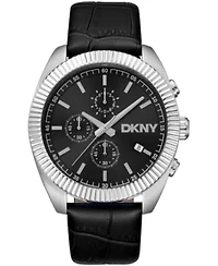 DKNY Men's Chronograph Dial Leather Strap Watch 42mm 100M