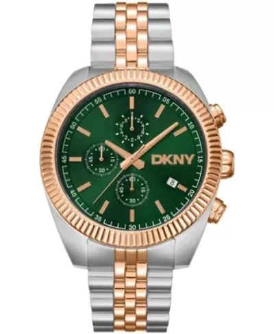 DKNY Men's Chronograph Green Dial Two-Tone Rose Gold Stainless Steel Bracelet Watch 42mm 100M