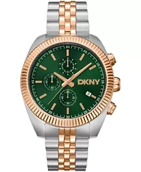 DKNY Men's Chronograph Green Dial Two-Tone Rose Gold Stainless Steel Bracelet Watch 42mm 100M