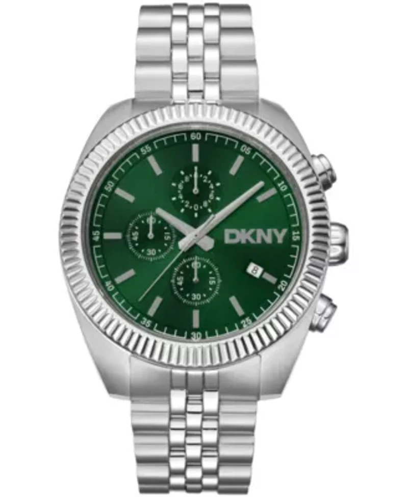 DKNY Men's Chronograph Green Dial Stainless Steel Bracelet Watch 42mm 100M