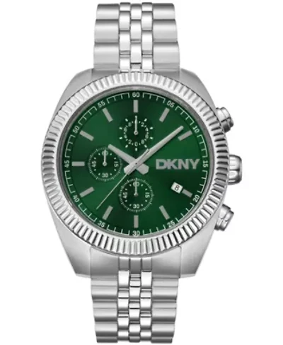 DKNY Men's Chronograph Green Dial Stainless Steel Bracelet Watch 42mm 100M