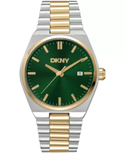 DKNY Men's Date Green Dial Two-Tone Gold Stainless Steel Bracelet Watch 40mm 100M