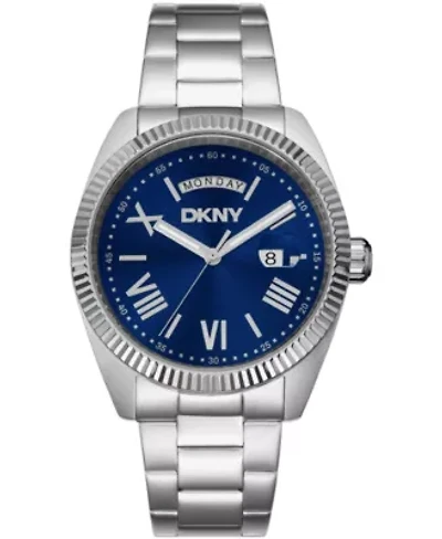DKNY Men's Day Date Blue Dial Stainless Steel Bracelet Watch 41mm 100M