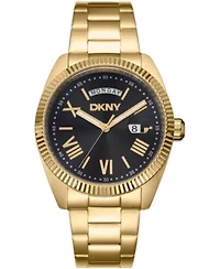 DKNY Men's Day Date Black Dial Gold-Tone Stainless Steel Bracelet Watch 41mm 100M