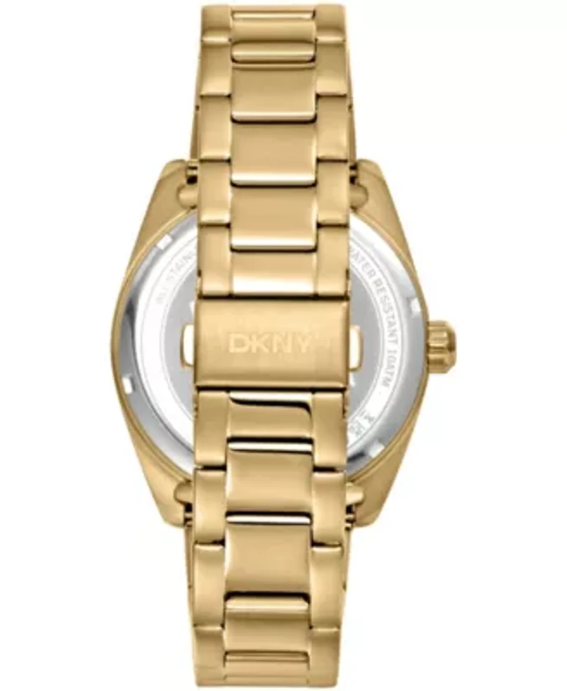 DKNY Men's Day Date Black Dial Gold-Tone Stainless Steel Bracelet Watch 41mm 100M