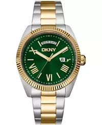 DKNY Men's Day Date Green Dial Two-Tone Gold Stainless Steel Bracelet Watch 41mm 100M