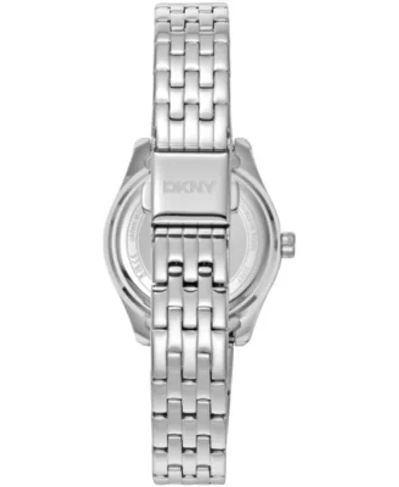 DKNY Women's Silver Dial Fluted Bezel Stainless Steel Bracelet Watch 30mm 50M