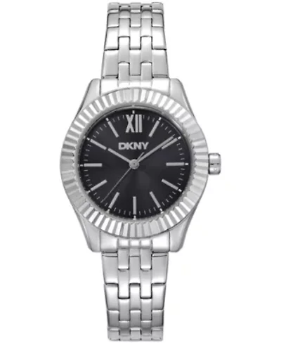 DKNY Women's Black Dial Fluted Bezel Stainless Steel Bracelet Watch 30mm 50M