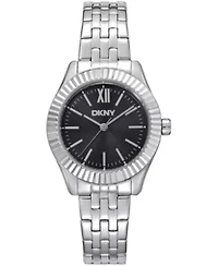 DKNY Women's Black Dial Fluted Bezel Stainless Steel Bracelet Watch 30mm 50M