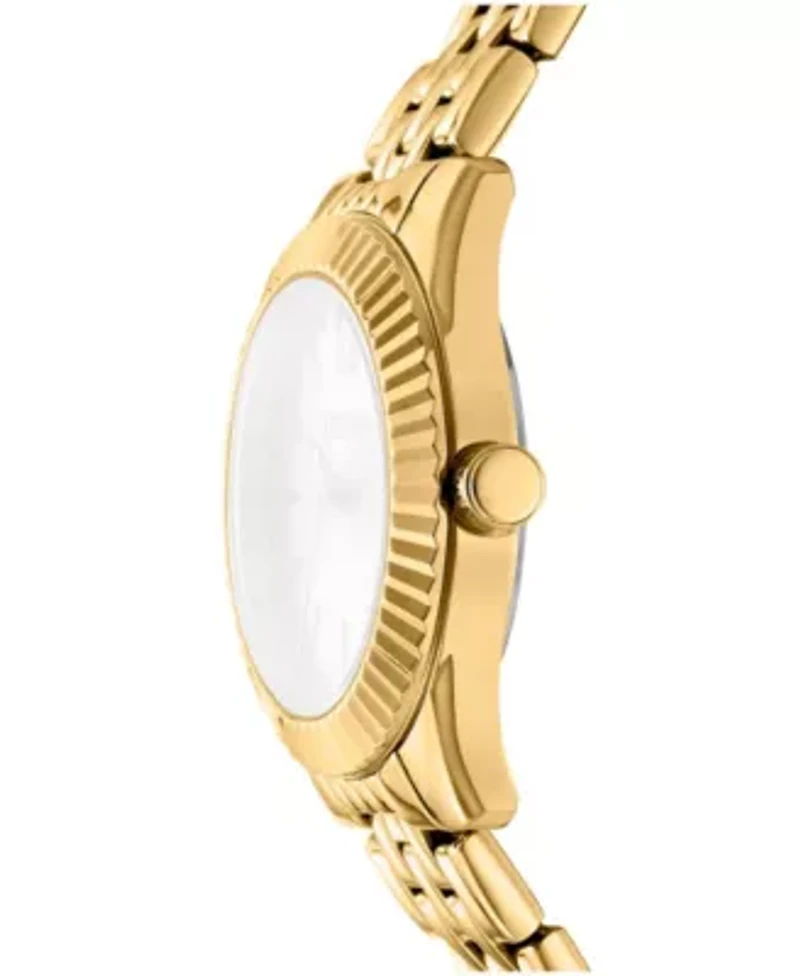 DKNY Women's Champagne Dial Fluted Bezel Yellow-Gold Tone Stainless Steel Watch 30mm 50M