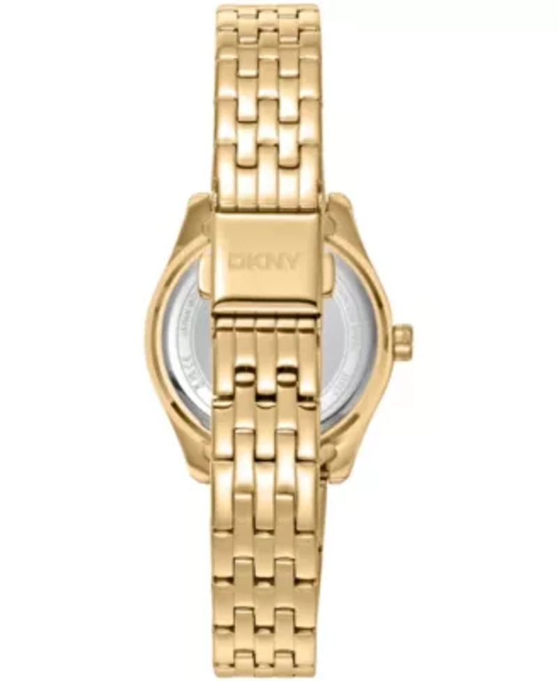 DKNY Women's Champagne Dial Fluted Bezel Yellow-Gold Tone Stainless Steel Watch 30mm 50M