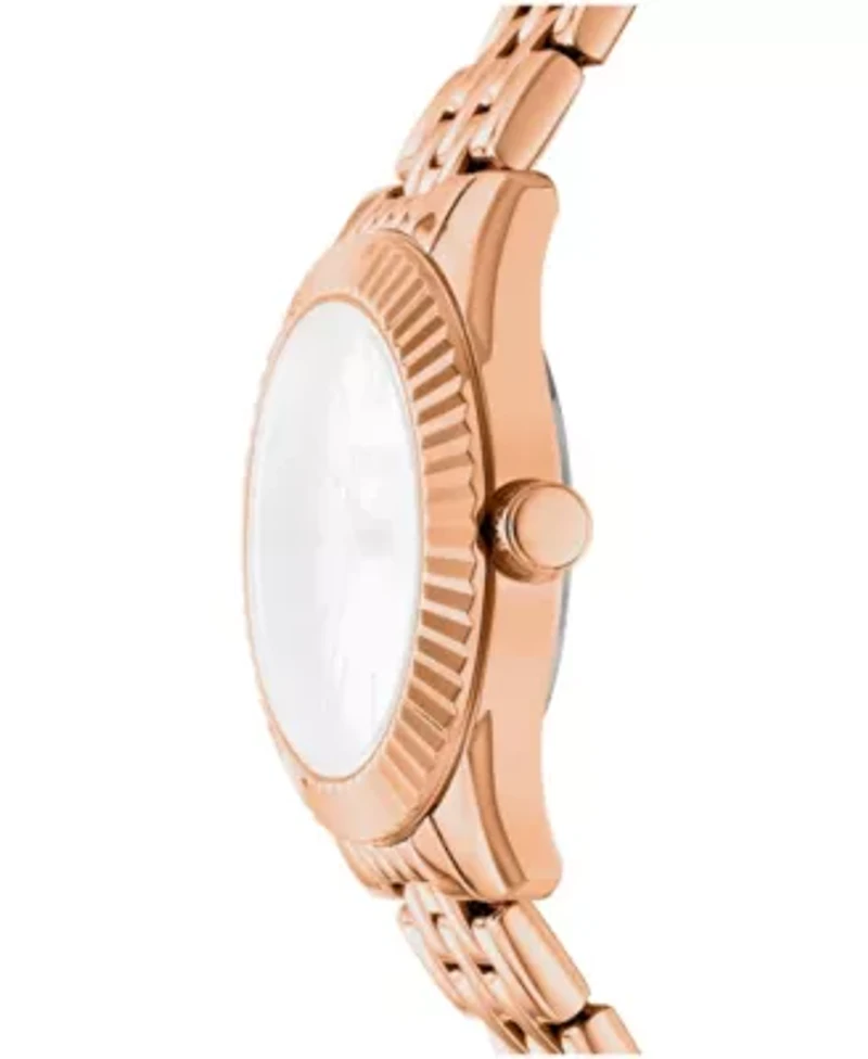DKNY Women's Rose Gold Dial Fluted Bezel Rose-Gold Tone Stainless Steel Bracelet Watch 30mm 50M