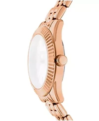 DKNY Women's Rose Gold Dial Fluted Bezel Rose-Gold Tone Stainless Steel Bracelet Watch 30mm 50M