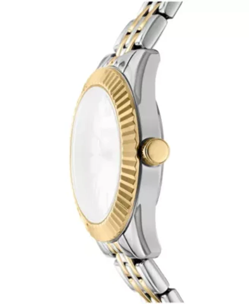 DKNY Women'sSilver Dial Fluted Bezel Two-Tone Gold Stainless Steel Bracelet Watch 30mm 50M