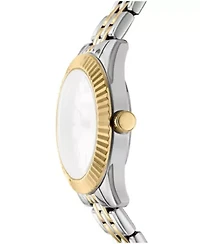 DKNY Women'sSilver Dial Fluted Bezel Two-Tone Gold Stainless Steel Bracelet Watch 30mm 50M