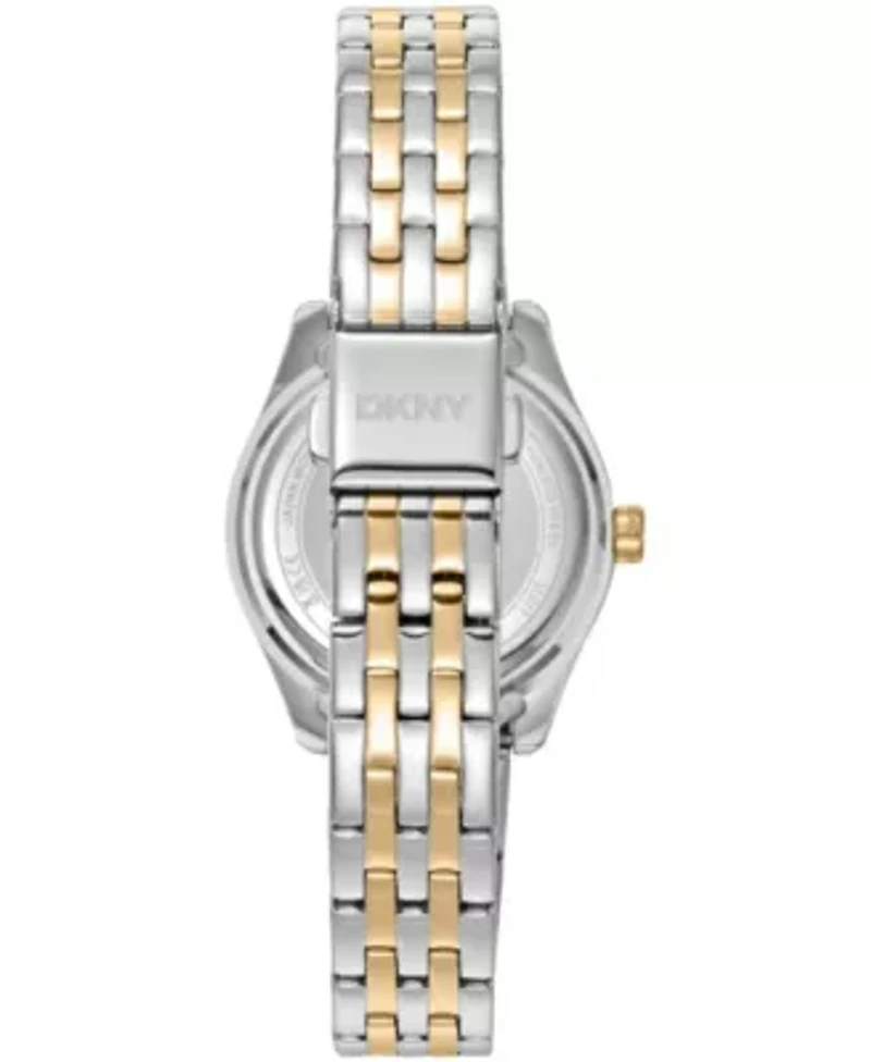 DKNY Women'sSilver Dial Fluted Bezel Two-Tone Gold Stainless Steel Bracelet Watch 30mm 50M
