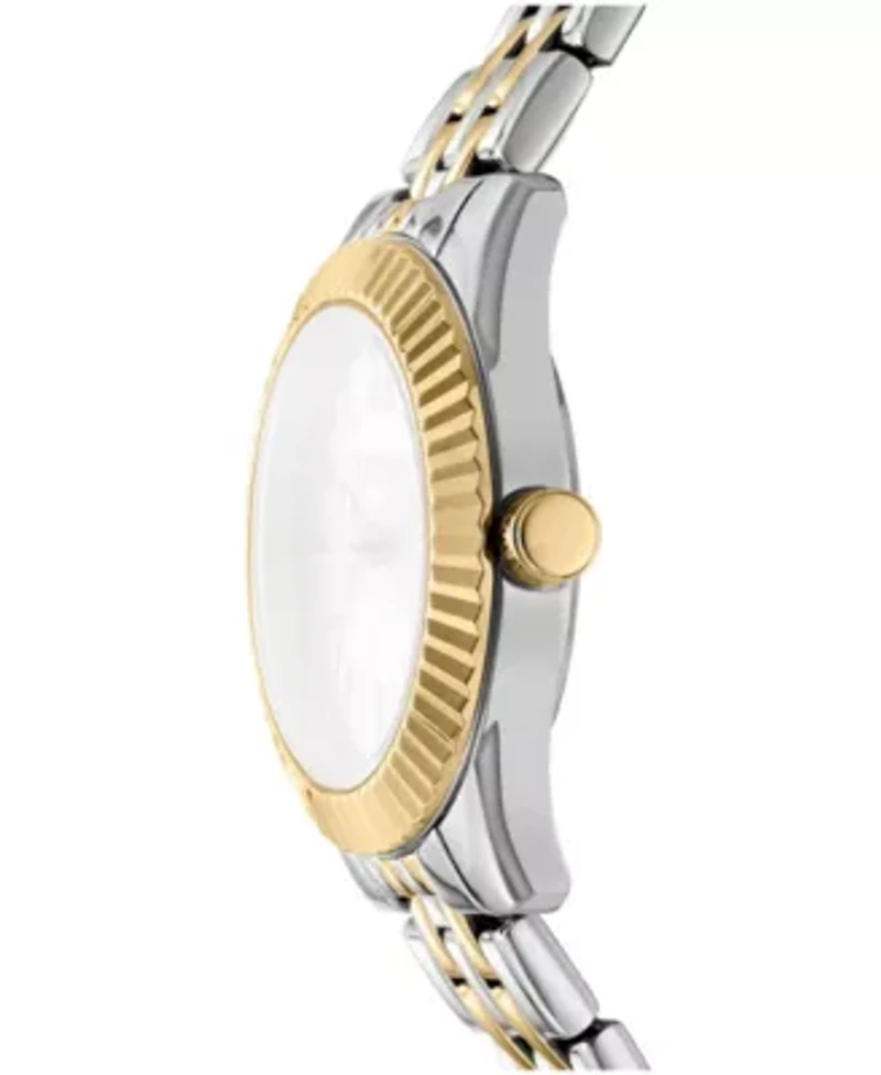 DKNY Women's Green Dial Fluted Bezel Two-Tone Gold Stainless Steel Bracelet Watch 30mm 50M