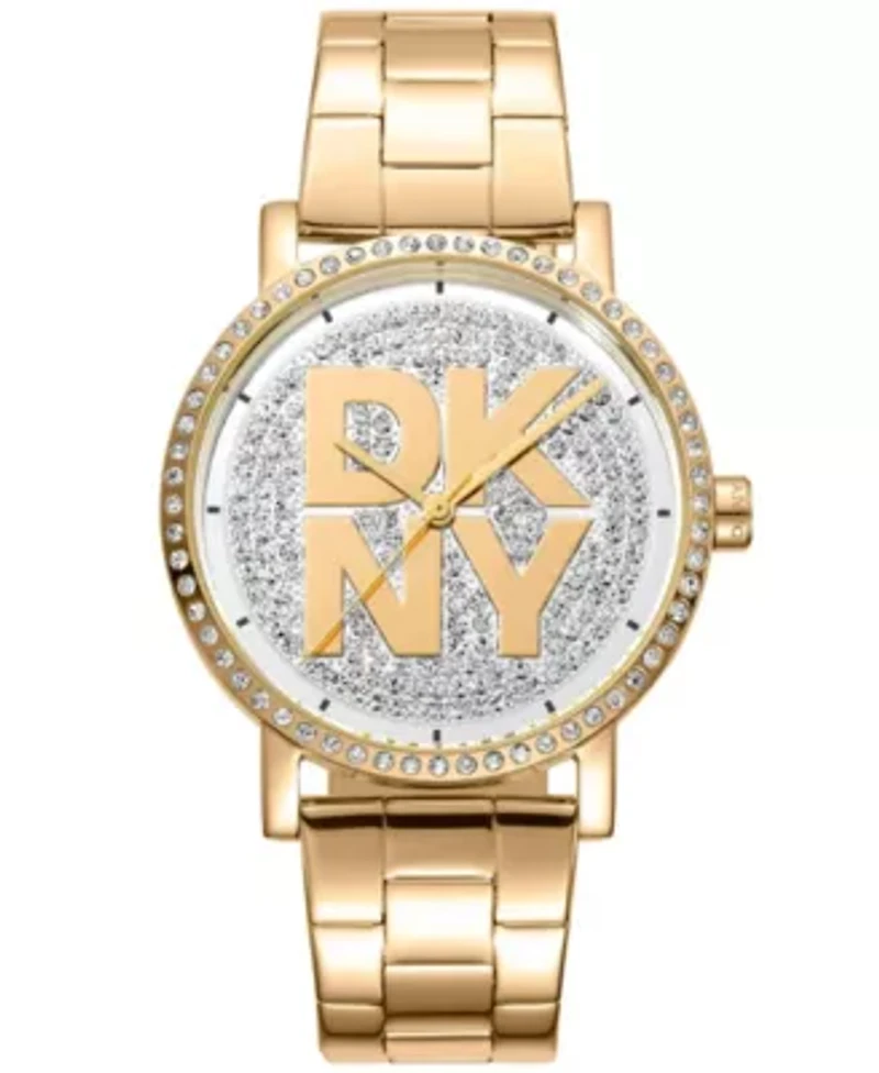 Women's Soho Logo Silver Powder Dial Gold-Tone Stainless Steel Bracelet Watch