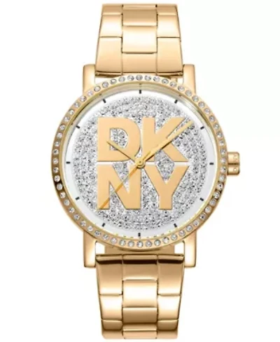 Women's Soho Logo Silver Powder Dial Gold-Tone Stainless Steel Bracelet Watch