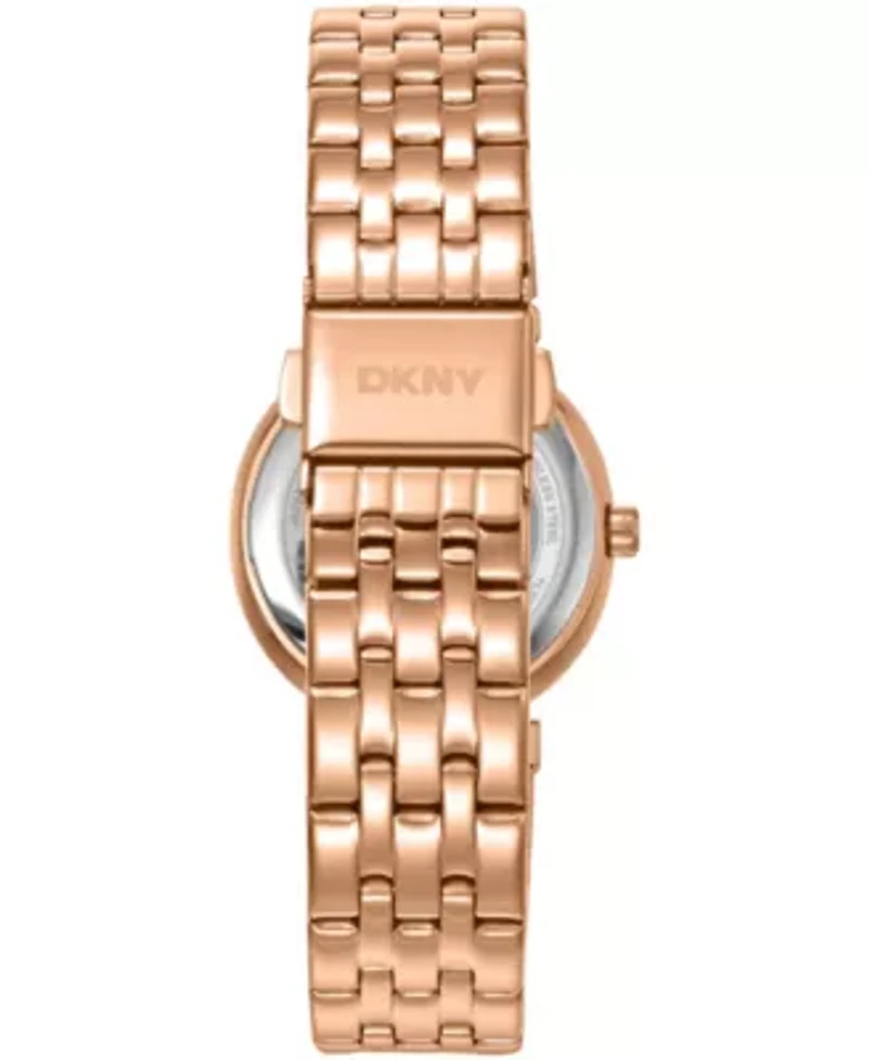 DKNY Women's Silver Dial Crystal Bezel Red-Gold Tone Stainless Steel Bracelet Watch 30mm 30M