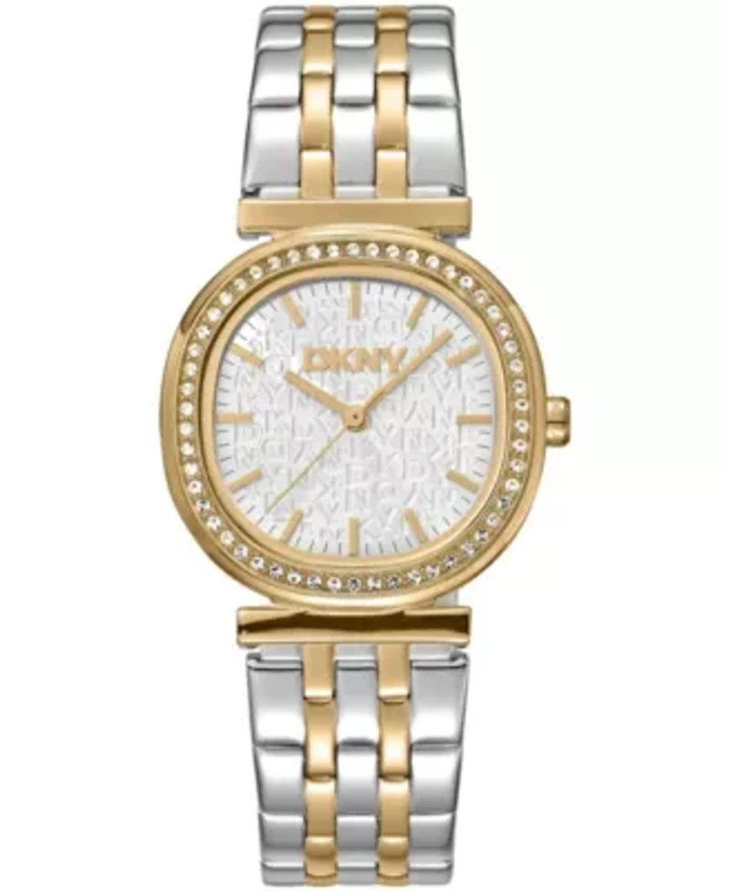 DKNY Women's Silver Crystal Bezel Two-Tone Gold Stainless Steel Bracelet Watch 30mm 30M